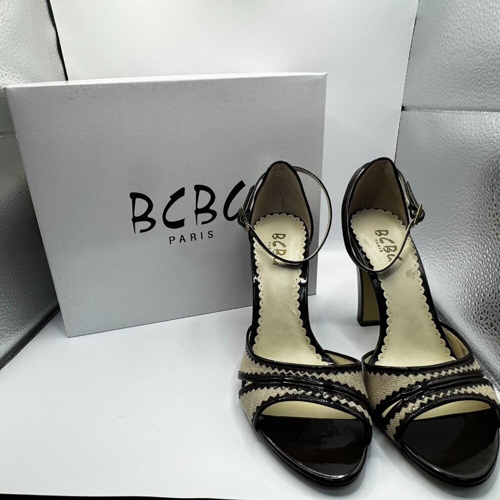 BCBG Paris Yadid Oatmeal Woven Heels | Ankle Strap Pumps Size 7